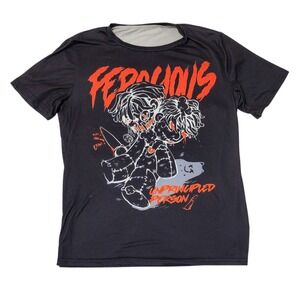 🔥BLUSH MARK "Ferocious Unprincipled Person" Black & Red  Graphic Shirt Size L